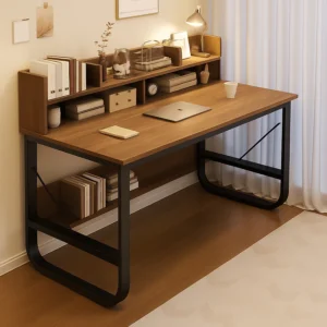 Bàn Học, Bàn Làm Việc Chữ U Kèm Kệ Sách Khung Sắt Hộp 2x4 Mặt Gỗ MDF Dày 1.5 Hiện Đại Chắc Chắn